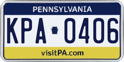 PA license plate KPA0406