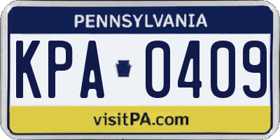 PA license plate KPA0409