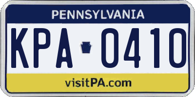 PA license plate KPA0410