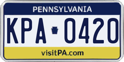 PA license plate KPA0420