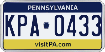 PA license plate KPA0433