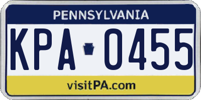PA license plate KPA0455