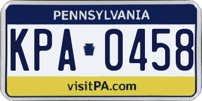 PA license plate KPA0458