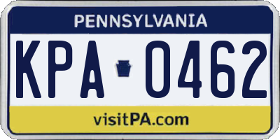 PA license plate KPA0462
