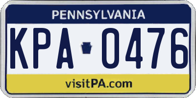 PA license plate KPA0476
