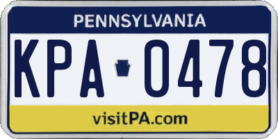 PA license plate KPA0478