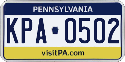 PA license plate KPA0502