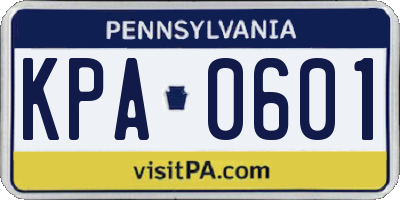PA license plate KPA0601