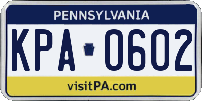 PA license plate KPA0602