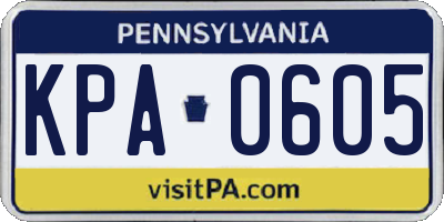 PA license plate KPA0605