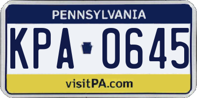 PA license plate KPA0645