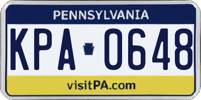 PA license plate KPA0648