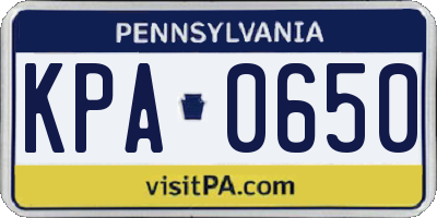 PA license plate KPA0650