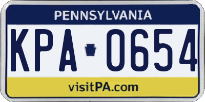 PA license plate KPA0654