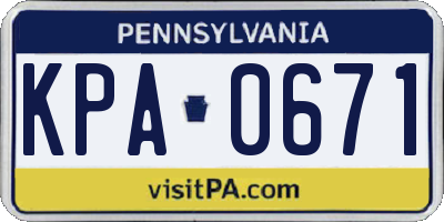 PA license plate KPA0671
