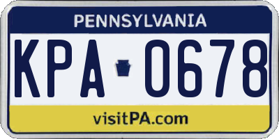 PA license plate KPA0678