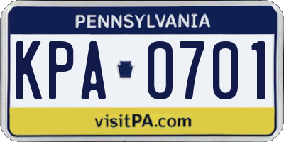 PA license plate KPA0701