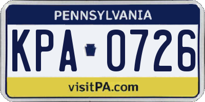 PA license plate KPA0726