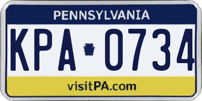 PA license plate KPA0734