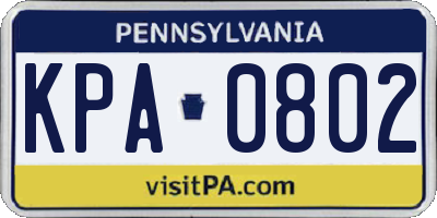 PA license plate KPA0802