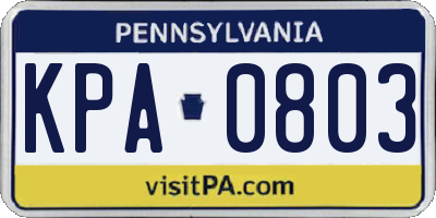 PA license plate KPA0803