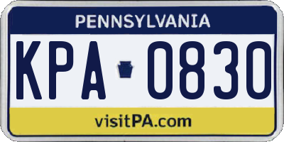 PA license plate KPA0830