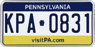 PA license plate KPA0831