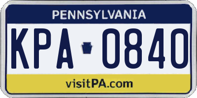 PA license plate KPA0840