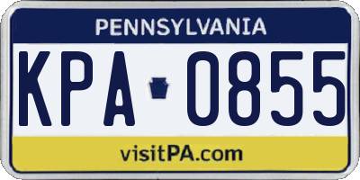PA license plate KPA0855