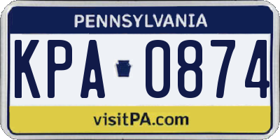 PA license plate KPA0874