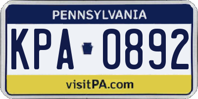 PA license plate KPA0892