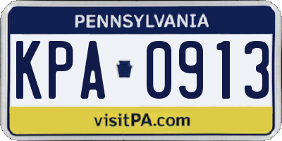 PA license plate KPA0913