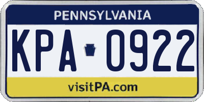 PA license plate KPA0922