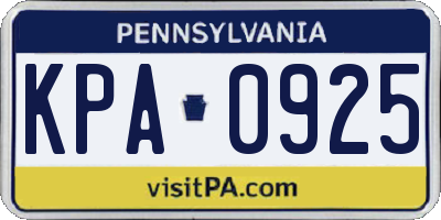 PA license plate KPA0925