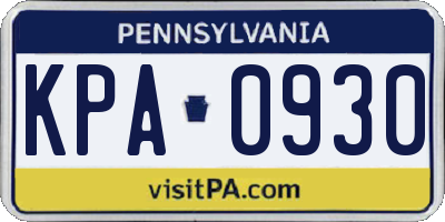 PA license plate KPA0930