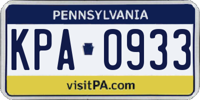 PA license plate KPA0933