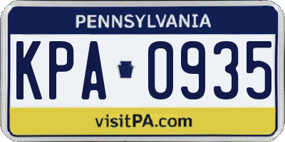 PA license plate KPA0935