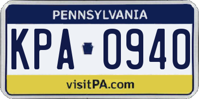 PA license plate KPA0940