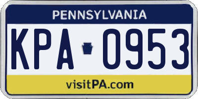 PA license plate KPA0953