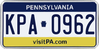 PA license plate KPA0962