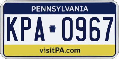 PA license plate KPA0967