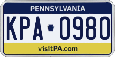 PA license plate KPA0980