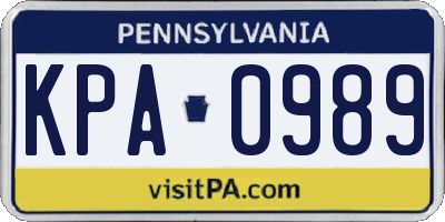 PA license plate KPA0989