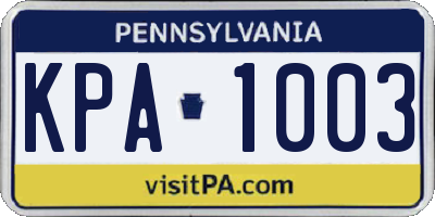 PA license plate KPA1003