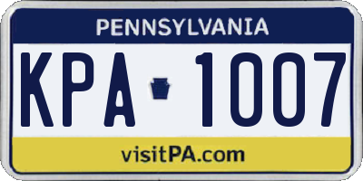 PA license plate KPA1007