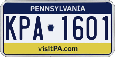 PA license plate KPA1601