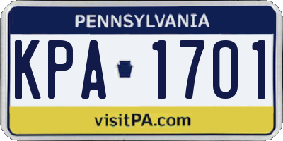 PA license plate KPA1701