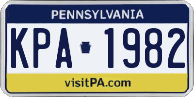 PA license plate KPA1982