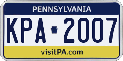 PA license plate KPA2007