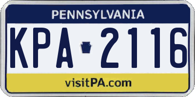 PA license plate KPA2116